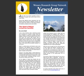 Newsletter with events listing and  an article called The Spirit of Nepal