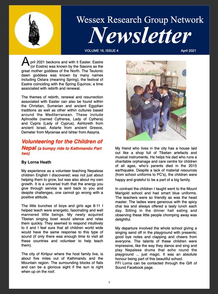 Newsletter with an article called volunteering for the children of Nepal 